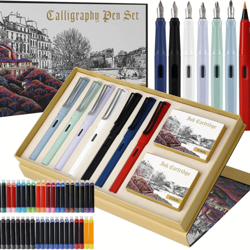 Calligraphy Pen Set, 7 Calligraphy Fountain Pens with Different Nibs and 40 Ink