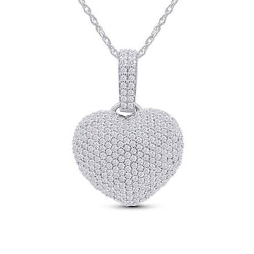 s-l1600 (1) 925 Solid Sterling Silver CZ Puffed Heart Pendant Necklace Made In Italy - 18"