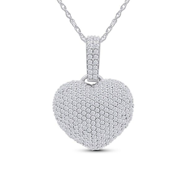 925 Solid Sterling Silver CZ Puffed Heart Pendant Necklace Made In Italy - 18" 1