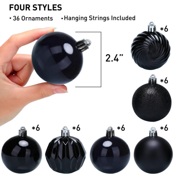 36pcs Christmas Glitter Ball 2.4in Ornaments Xmas Tree Balls Hanging Party Decor Black 1