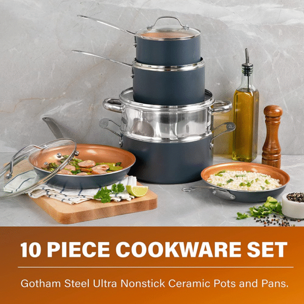 Gotham Steel Pots and Pans Set 10 Pieces Nonstick Ceramic Coating Cookware Set 2