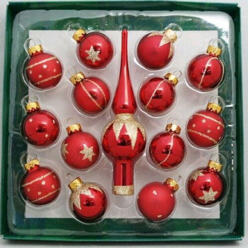 Red Tree Topper Mini Ornament Set 15 Ball Finial Glass 1.25"