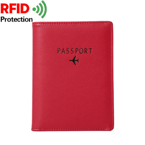 Unisex RFID Blocking Leather Passport Holder Wallet Cover Case Travel ID Holder Red