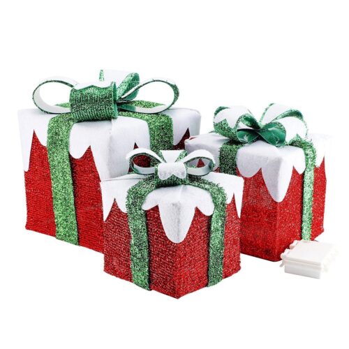 3PCS Christmas Lighted Gift Boxes Indoor Outdoor Home Yard Party Decoration
