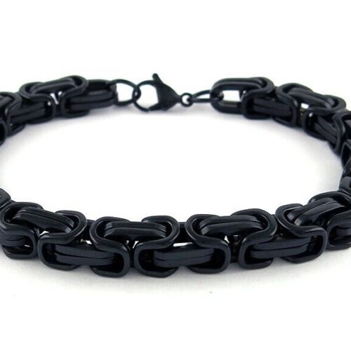 Men's Stainless Steel 8MM Black Mechanic Byzantine Bracelet Link Chain 8.5"
