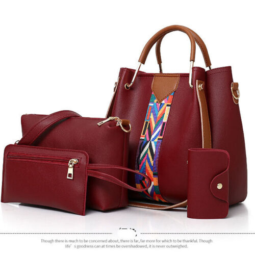 s-l1600 4Pcs/Set Women Lady Leather Handbags Messenger Shoulder Bags Tote Satchel Purse