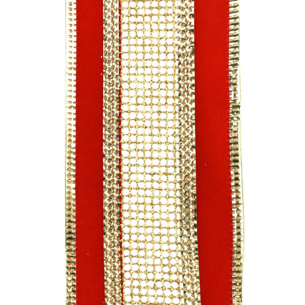 Christmas Velvet with Glittered Net Wired Ribbon, 2-1/2-Inch, 10-Yard - Red/Gold 2
