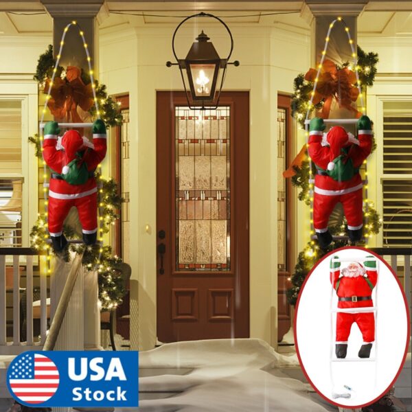 Santa Claus Climbing on Rope Ladder LED Christmas Ornament Tree Party Door Decor