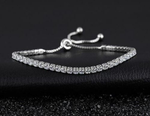 Sterling Silver Plated Adjustable Bracelet With Swarovski Elements