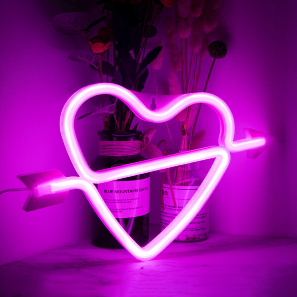 Pink Heart Love Valentine LED Sign Light Wall Hanging Party Decor Valentines Day 2
