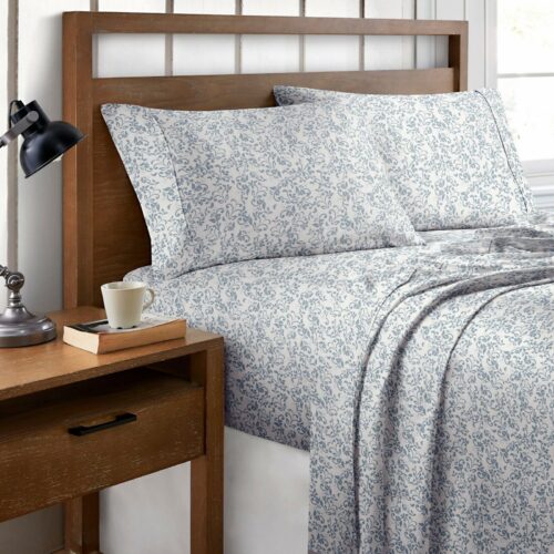 Brielle Home 100% Cotton Printed Percale Sheet Sets King - Blue Vines