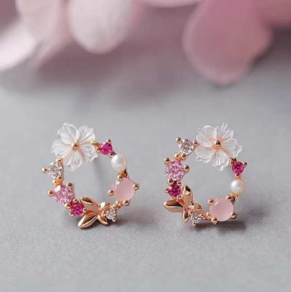 925 Sterling Silver Circle Flower Pearl Dainty Minimalist Women Stud Earrings 1