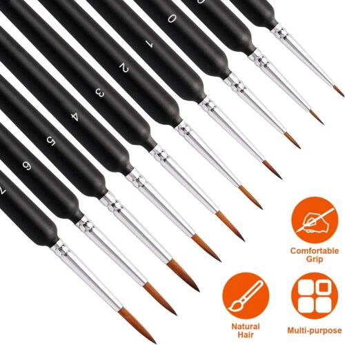 10x Detail Paint Brush Set Miniature Painting Brushes Fine Detail Art Nail Model
