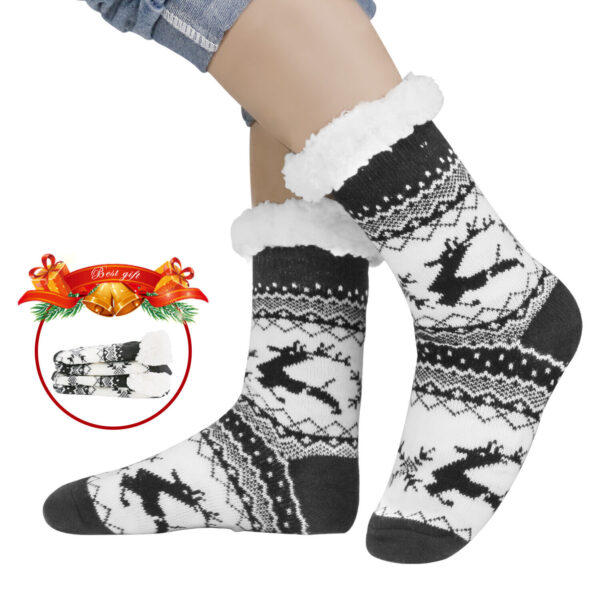 Winter Women Thick Sherpa Fleece Lined Thermal Fuzzy Non-Skid Slipper Socks Black 1