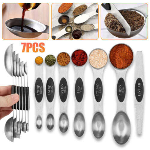7pcs Magnetic Measuring Spoons Dual Sided Stainless Steel Kitchen Spoon Leveler