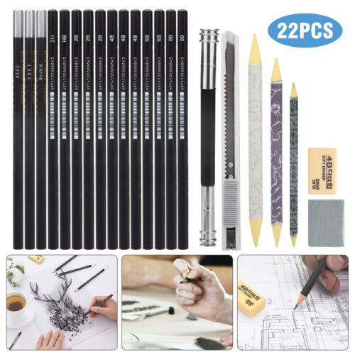 22Pcs Professional Drawing Artist Kit Set Pencils Sketch Charcoal Tools for Kids