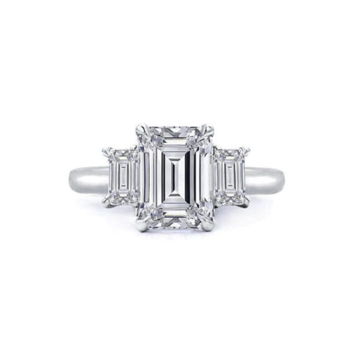 s-l1600 (17) Sterling Silver Women's CZ Emerald Cut 3 Stone Engagement Wedding Band Ring Size 7