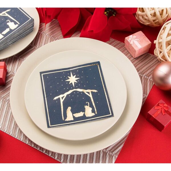 50x Christmas Cocktail Napkin Paper Disposable for Party, 5x5" Nativity of Jesus 2