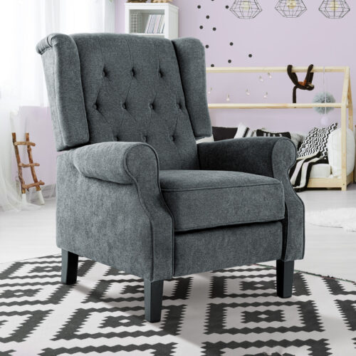 Contemporary Fabric Tufted Pushback Recliner Accent Chair Single Sofa Gray