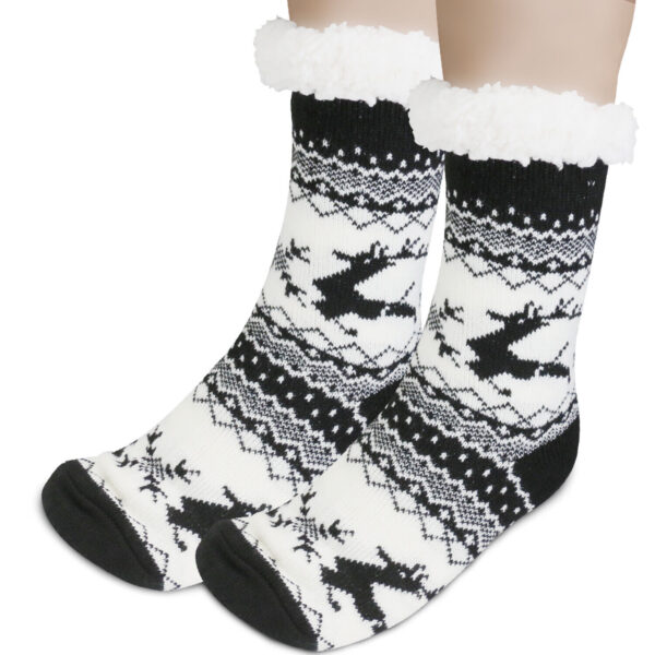 Winter Women Thick Sherpa Fleece Lined Thermal Fuzzy Non-Skid Slipper Socks Black 3
