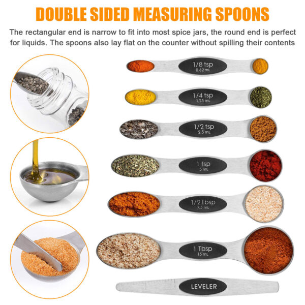 7pcs Magnetic Measuring Spoons Dual Sided Stainless Steel Kitchen Spoon Leveler 3