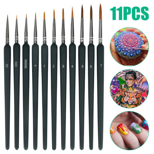 11Pcs Miniature Paint Brush Set Acrylic Fine Detail Art Nail Oil Painting Model