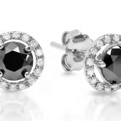 Women's 925 Sterling Silver Black Round Cubic Zirconia HALO Studs Earrings 8mm