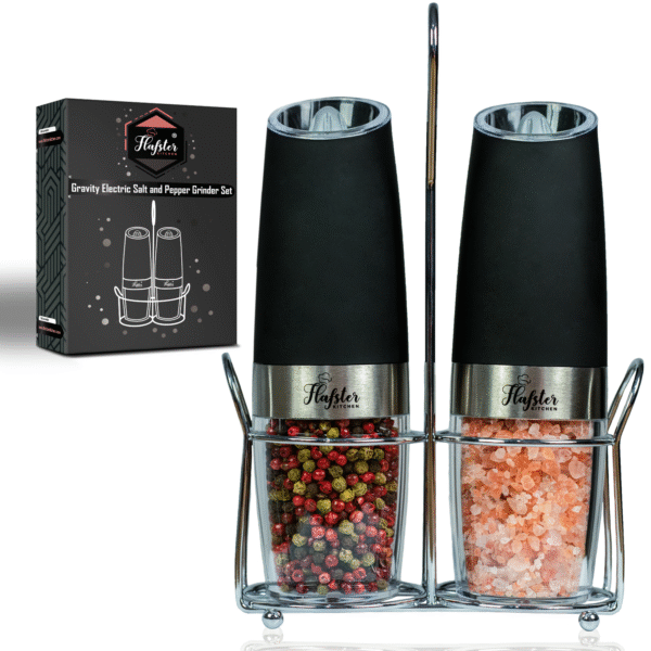 Updated Gravity Electric Salt And Pepper Grinder SET With Metal Stand LED Light 1