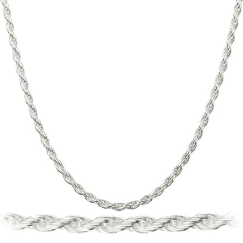 1MM Solid 925 Sterling Silver Italian DIAMOND CUT ROPE CHAIN Necklace