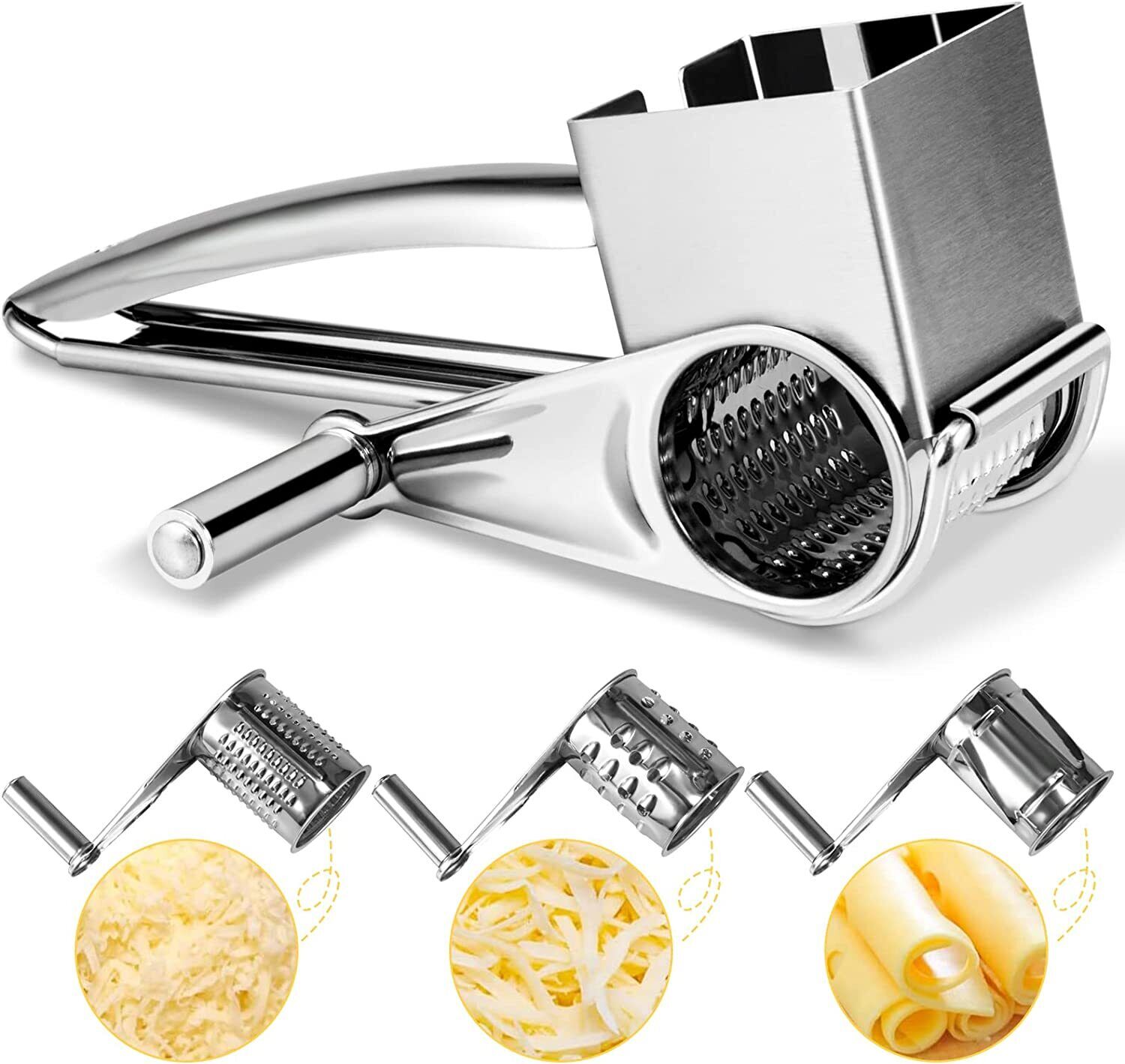 Stainless Steel Hand-Cranked Rotary Cheese Grater Ginger Shredder Kitchen Tool