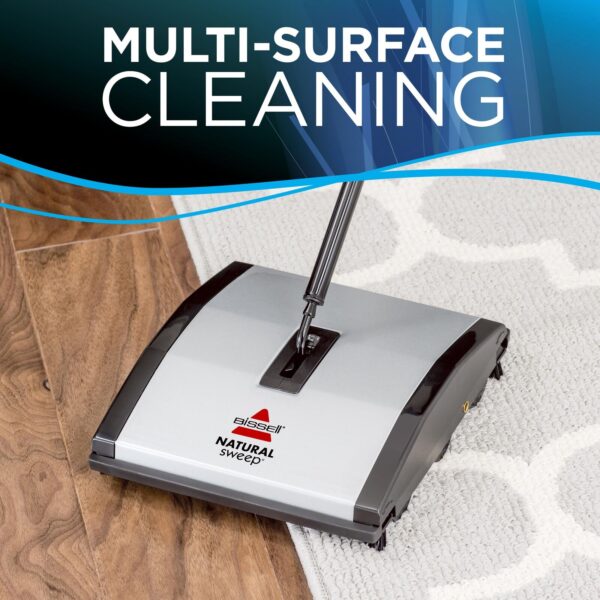 Natural Sweep Carpet & Floor Manual Light Sweeper Dual Rotating Brushes Silver 2