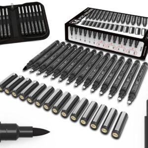 TOOLI-ART Micro-Line Pens With Case, 14/Set Black, Fineliner, Multiliner BLACK