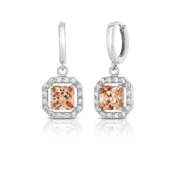 925 Sterling Silver Morganite & White Topaz Princess Cut Halo Leverback Earrings Silver 1