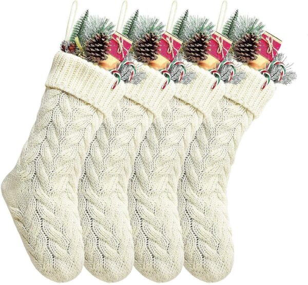 Unique White Cream Knit Christmas Stocking Xmas Gift Fillers 1