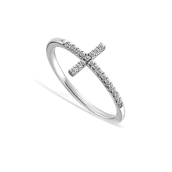 Sideways Cross Clear CZ Classic Ring New Sterling Silver Band Sizes