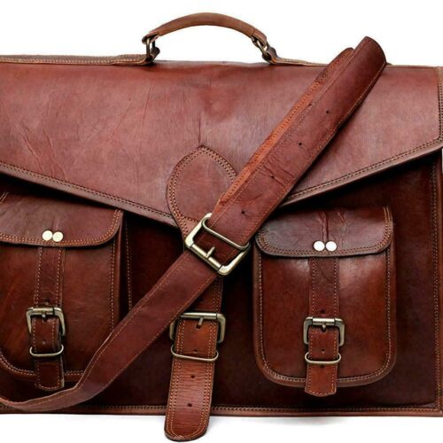 Vintage Leather Backpack Men Messenger Brown Shoulder Laptop Bag