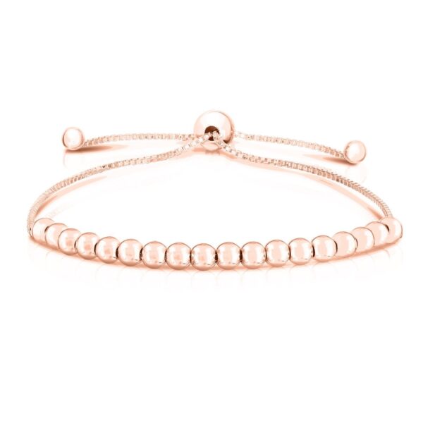 Sterling Silver Rose Gold Adjustable Bolo Bead Elegant Bracelet For Women