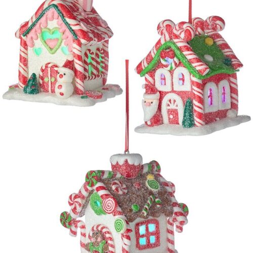 Kurt Adler 3Pc Gingerbread Led Candy House Christmas Ornament Set Multicolor