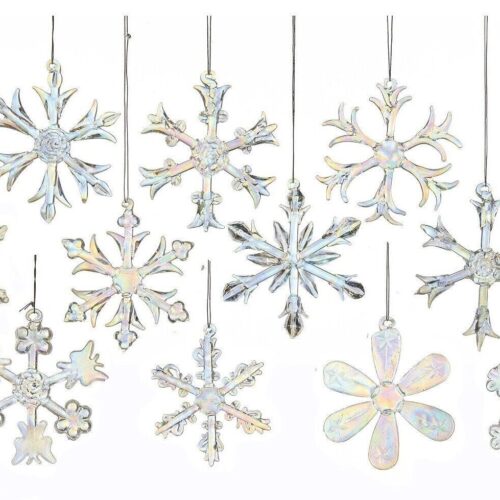 Iridescent Snowflakes Glass Christmas Ornament Set of 12 Decorations