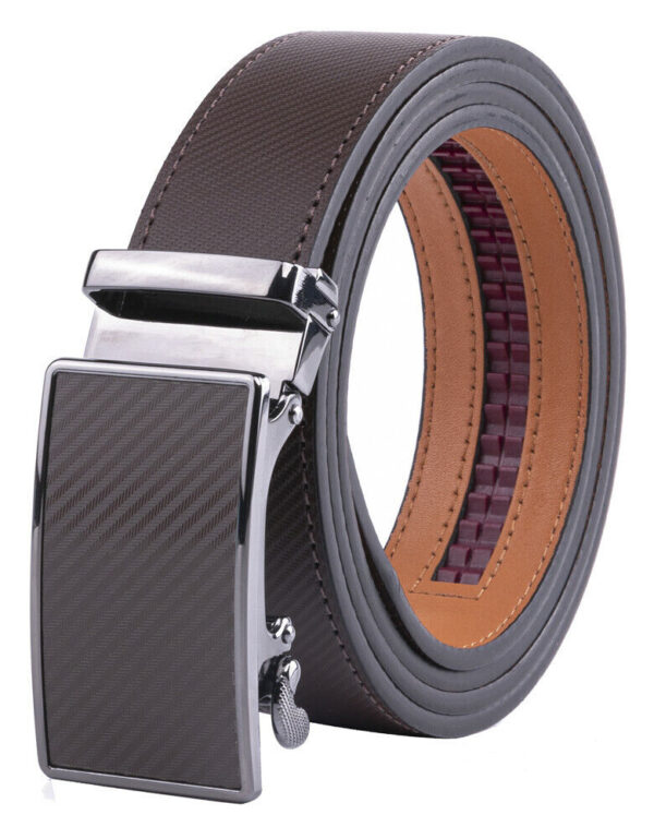 Mens Leather Belt No Holes Ratchet Belt Automatic Buckle Adjustable 1