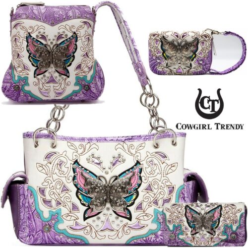 s-l1600 - 2023-12-13T193236.048 Butterfly Handbag Western Purse Women Shoulder Bag Crossbody Wallet Set Purple