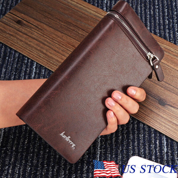 NEW Men's Leather Wallet Large Capacity Long Card Holder Purse Business Bag US 1