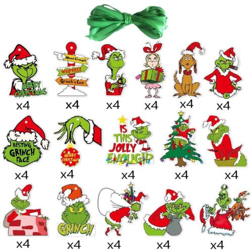 s-l1600 - 2023-12-20T150306.930 64 Piece Merry Christmas Grinch Ornaments Tree Hanging Decoration Figure Pendant