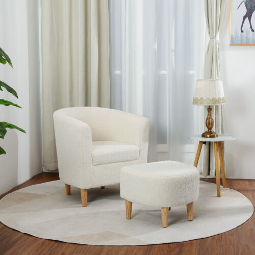 s-l1600 - 2023-12-21T142325.165 Sherpa Accent Chair With Ottoman Teddy Velvet Upholstered Barrel Armchair Sofa