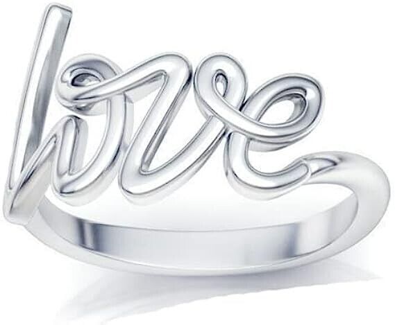 925 Solid Sterling Silver Love Script Stackable Ring Band for Women & Girls 1