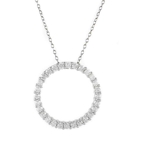 Sterling Silver Cubic Zirconia Circle Pendant Necklace For Women