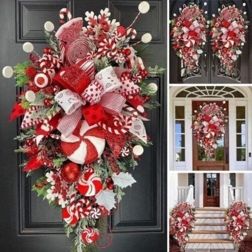 Christmas Candy Upside Down Wreath Garland Front Door Ornaments Wall Home Decor