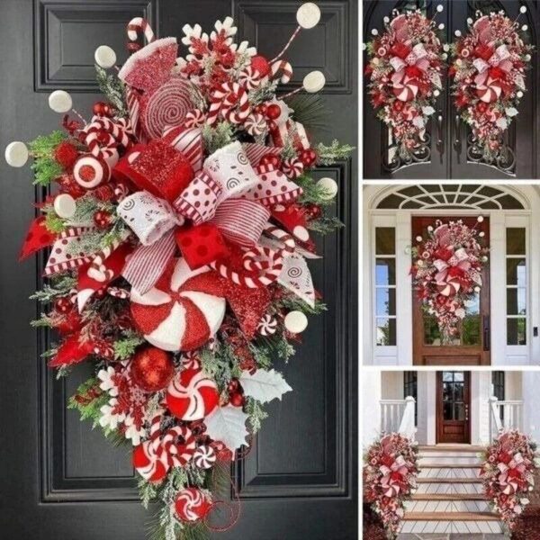 Christmas Candy Upside Down Wreath Garland Front Door Ornaments Wall Home Decor 1