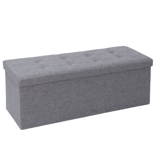 Folding Storage Ottoman Bench Chest Footrest Stool w/ Padded Seat
