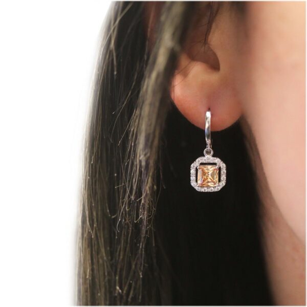 925 Sterling Silver Morganite & White Topaz Princess Cut Halo Leverback Earrings Silver 2